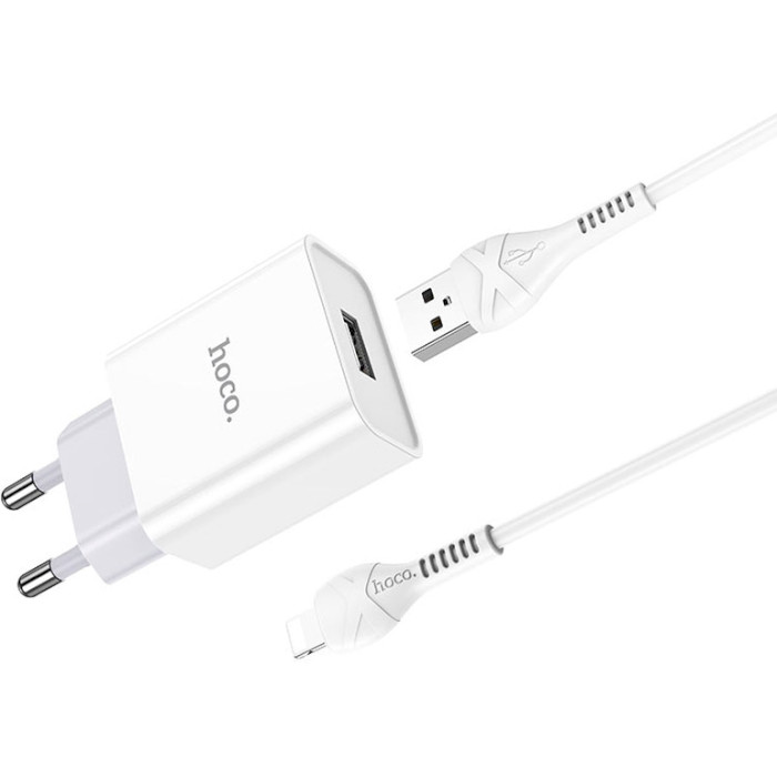 Зарядний пристрій HOCO C81A Asombroso 1xUSB-A White w/Lightning cable (6931474727947)