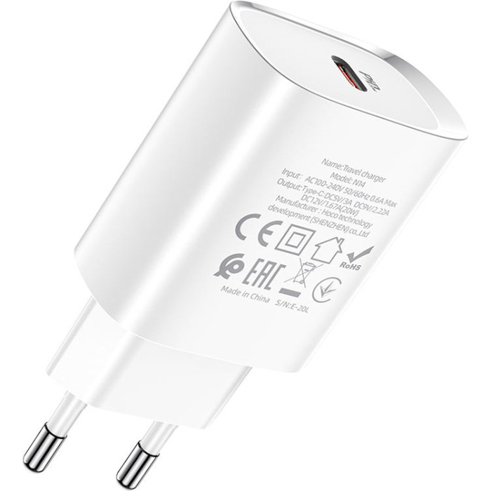 Зарядний пристрій HOCO N14 Smart 1xUSB-C, PD20W White (6931474745026)
