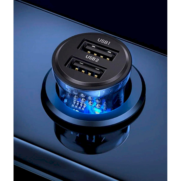 Автомобильное зарядное устройство USAMS US-CC162 C31 15W Dual USB Mini Transparent Car Charger Black (CC162CC01)