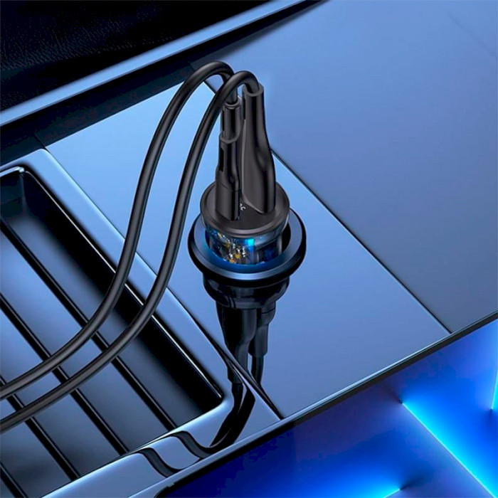 Автомобильное зарядное устройство USAMS US-CC164 C32 30W Dual USB Mini Transparent Car Charger Black (CC164CC01)