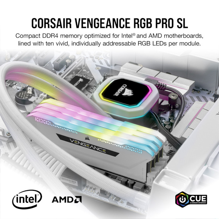 Модуль памяти CORSAIR Vengeance RGB Pro SL White DDR4 3200MHz 32GB Kit 2x16GB (CMH32GX4M2E3200C16W)