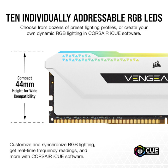 Модуль пам'яті CORSAIR Vengeance RGB Pro SL White DDR4 3600MHz 32GB Kit 2x16GB (CMH32GX4M2D3600C18W)