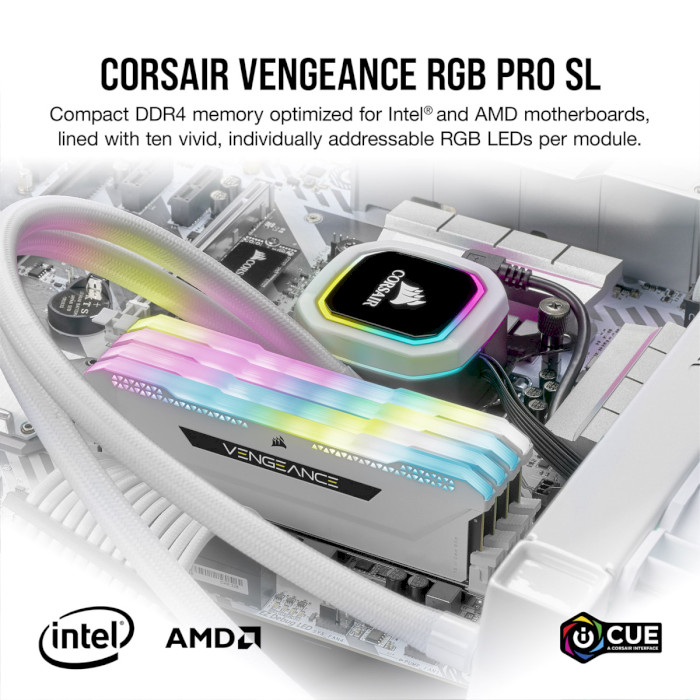 Модуль пам'яті CORSAIR Vengeance RGB Pro SL White DDR4 3600MHz 32GB Kit 2x16GB (CMH32GX4M2D3600C18W)