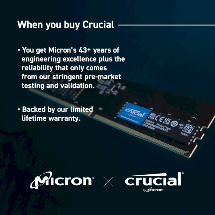 Модуль пам'яті CRUCIAL DDR5 4800MHz 16GB (CT16G48C40U5)