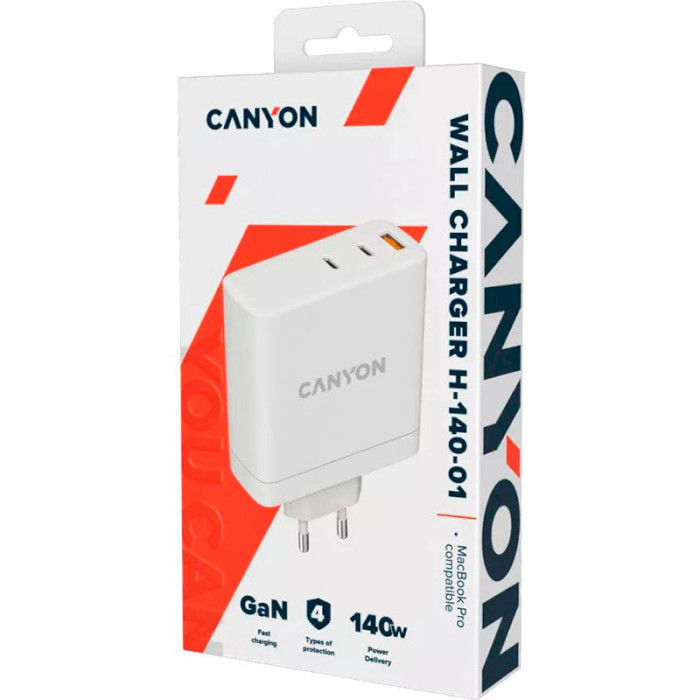 Зарядний пристрій CANYON H-140-01 1xUSB-A, 2xUSB-C, PD3.0, QC3.0 White (CND-CHA140W01)