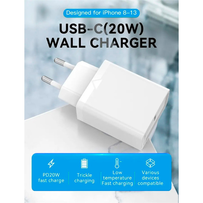 Зарядний пристрій VENTION USB Type C QC4.0, 20W White (FADW0-EU)