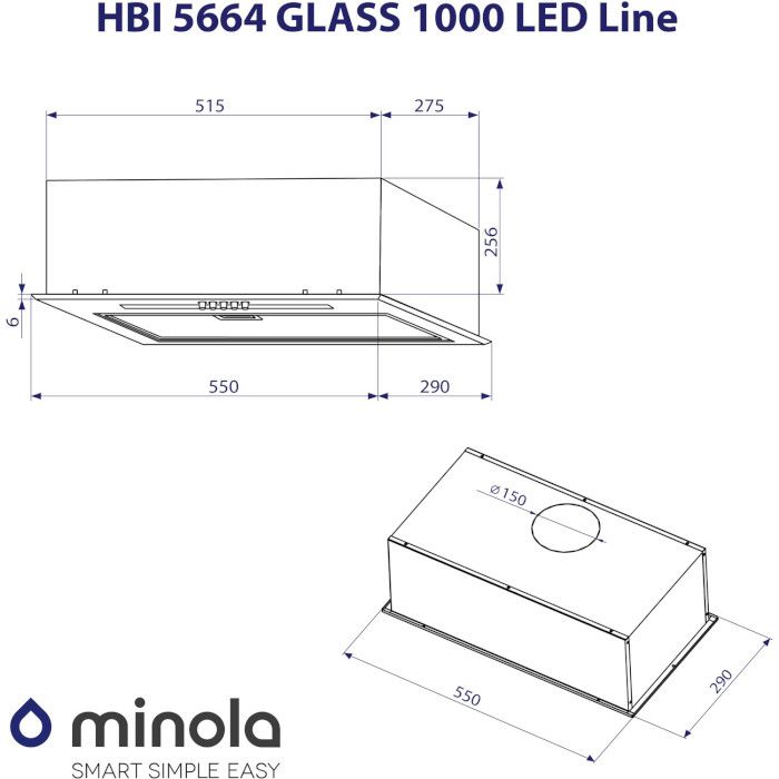 Вытяжка MINOLA HBI 5664 WH GLASS 1000 LED Line