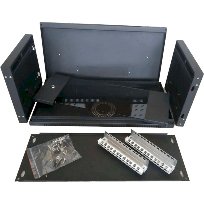Настінна шафа 19" HYPERNET WMNC-350-4U-FLAT-BLACK (4U, 600x350мм, RAL9004)