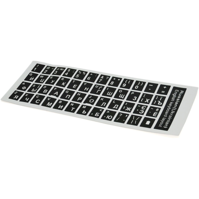 Наклейки на клавиатуру VOLTRONIC чёрные с белыми буквами, EN/UA/RU (YT28145)