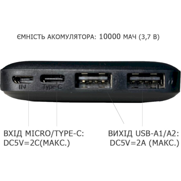 Повербанк XO PB301 2xUSB-A 10000mAh Black