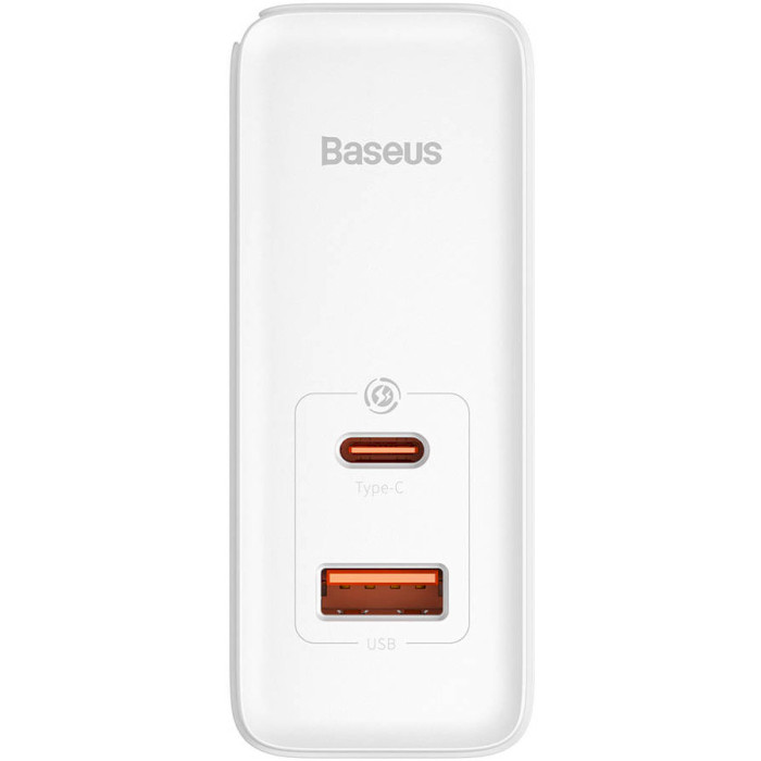 Зарядний пристрій BASEUS GaN5 Pro Fast Charger C+U 100W White w/Type-C to Type-C cable (CCGP090202)
