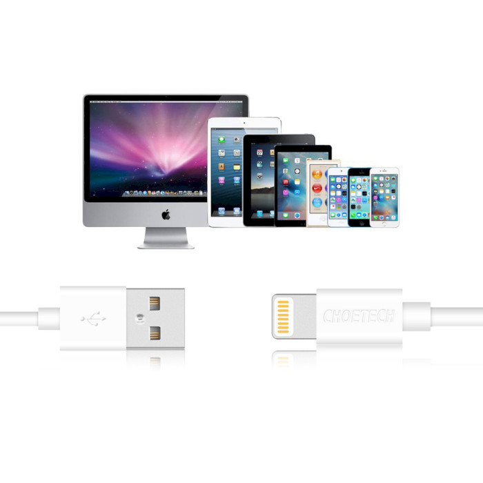 Кабель CHOETECH IP0026 MFI USB-A to Lightning Cable 1.2м White (IP0026-WH)
