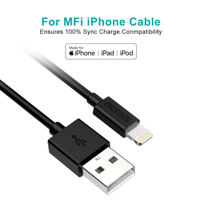 Кабель CHOETECH IP0027 MFI USB-A to Lightning Cable 1.8м Black (IP0027-BK)