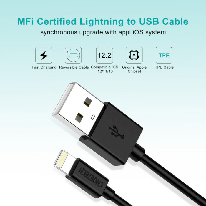 Кабель CHOETECH IP0027 MFI USB-A to Lightning Cable 1.8м Black (IP0027-BK)