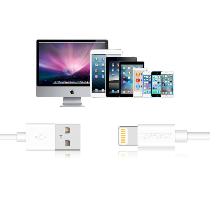 Кабель CHOETECH IP0027 MFI USB-A to Lightning Cable 1.8м White (IP0027-WH)