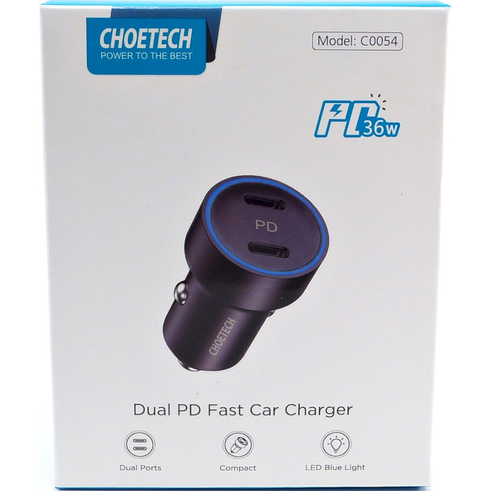 Автомобільний зарядний пристрій CHOETECH C0054 36W Dual USB Car Charger Black