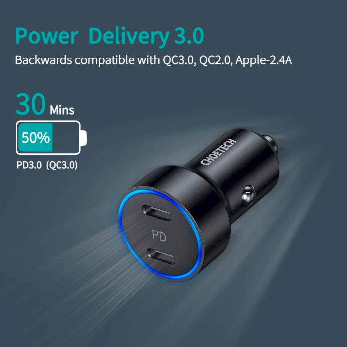 Автомобильное зарядное устройство CHOETECH C0054 36W Dual USB Car Charger Black