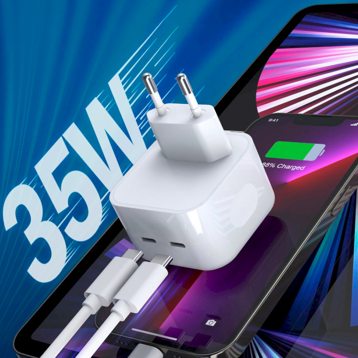 Зарядний пристрій CHOETECH Q5008 35W USB-C PD Wall Charger White