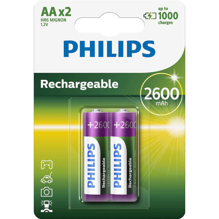 Аккумулятор PHILIPS MultiLife AA 2600mAh 2шт/уп (R6/AA MULTILIFE 2600/B2)