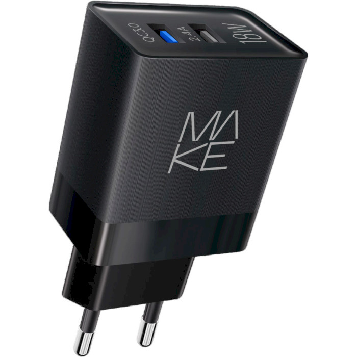 Зарядний пристрій MAKE 18W QC+2.4A Black (MCW-322QBK)