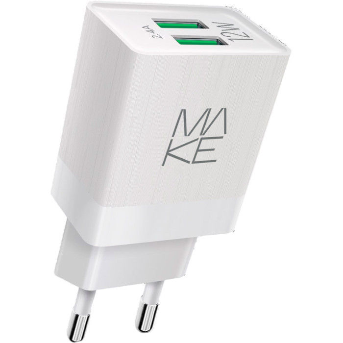 Зарядний пристрій MAKE 2.4A 2xUSB Auto-ID White (MCW-221WH)