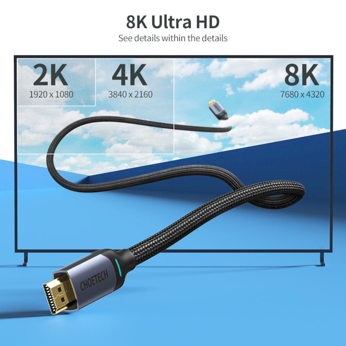 Кабель CHOETECH HDMI to HDMI 8K, 60Hz HDMI v2.1 2м Black (XHH01-BK)