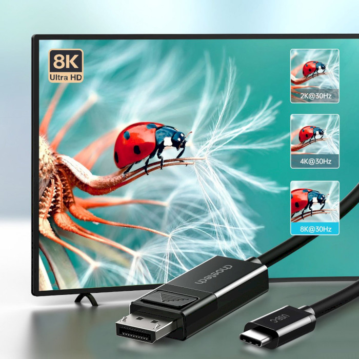 Кабель CHOETECH USB-C to DisplayPort 8K @30Hz USB-C - DisplayPort 1.8м Black (XCP-1803)