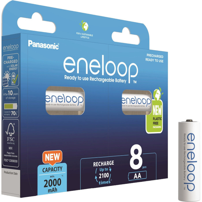 Акумулятор PANASONIC Eneloop AA 2000mAh 8шт/уп (BK-3MCDE/8BE/8HH)