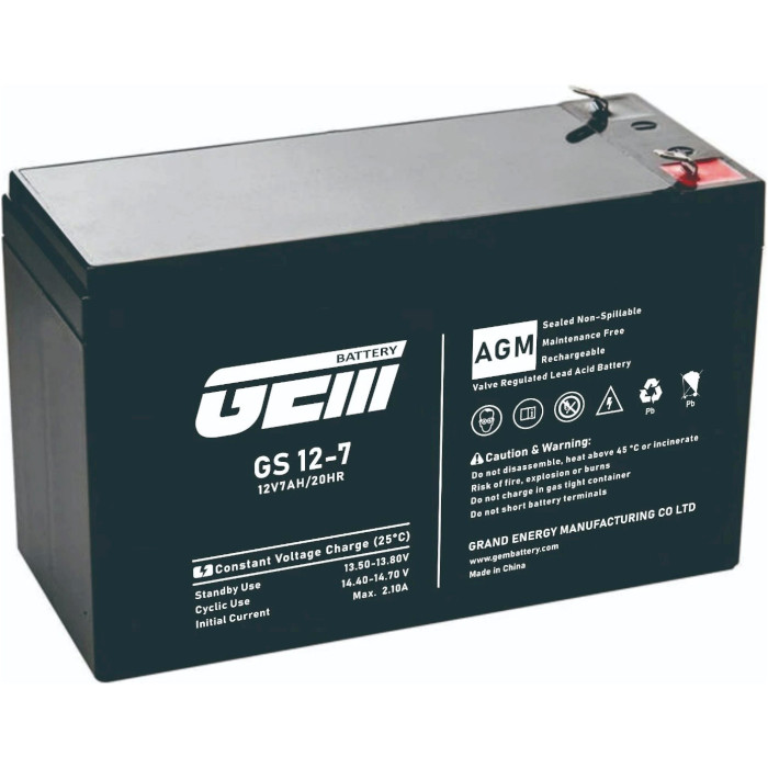 Акумуляторна батарея GEM BATTERY GS 12-7 (12В, 7Агод)