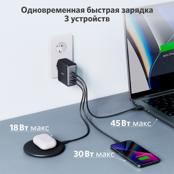 Зарядное устройство ANKER PowerPort 736 Nano II GaN 100W 2xUSB-C, PIQ3.0 Black (A2145G11)