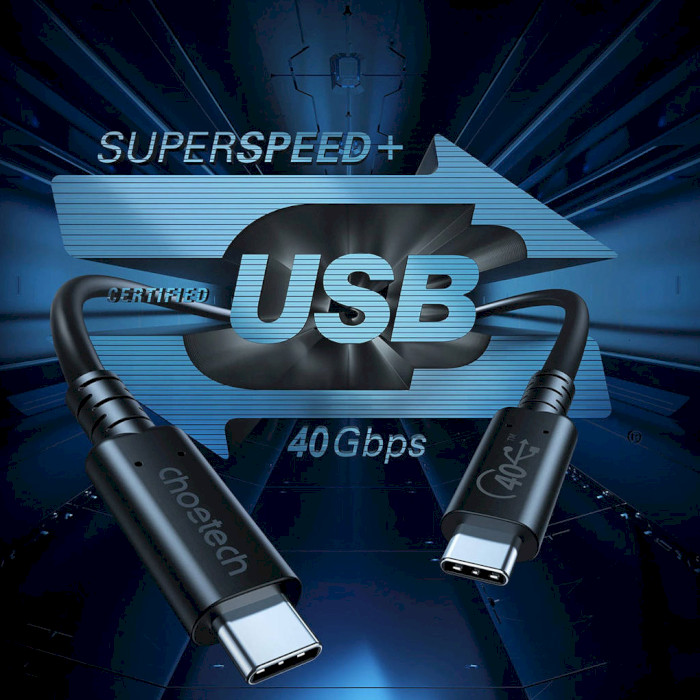Кабель CHOETECH USB4 Type-C to Type-C 40Gbps PD100W 8K60Hz 0.8м Black (XCC-1028-BK)