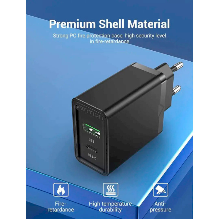 Зарядное устройство VENTION Dual USB QC4.0, 18-20W Black (FBBB0-EU)