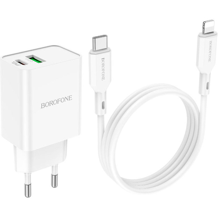 Зарядний пристрій BOROFONE BA69A Resource 1xUSB-A, 1xUSB-C, PD20W, QC3.0 White w/Type-C to Lightning cable (BA69ACLW)