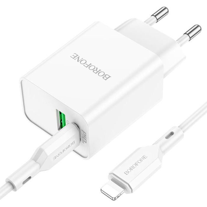 Зарядний пристрій BOROFONE BA69A Resource 1xUSB-A, 1xUSB-C, PD20W, QC3.0 White w/Type-C to Lightning cable (BA69ACLW)