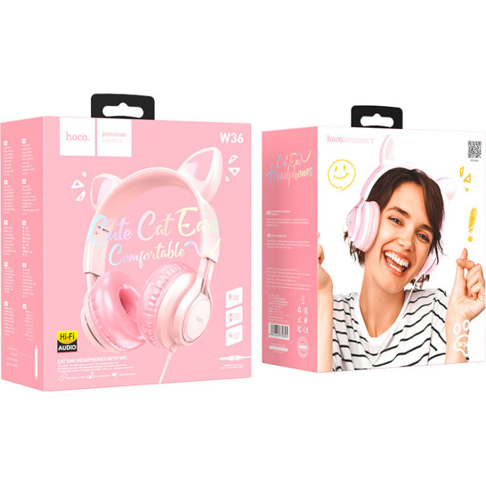 Наушники HOCO W36 Cat Ear Pink