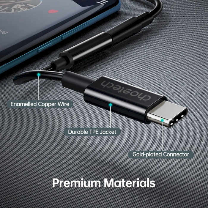 Адаптер CHOETECH USB-C To 3.5mm Headphone Adapter Type-C to 3.5mm Black (AUX003-BK)