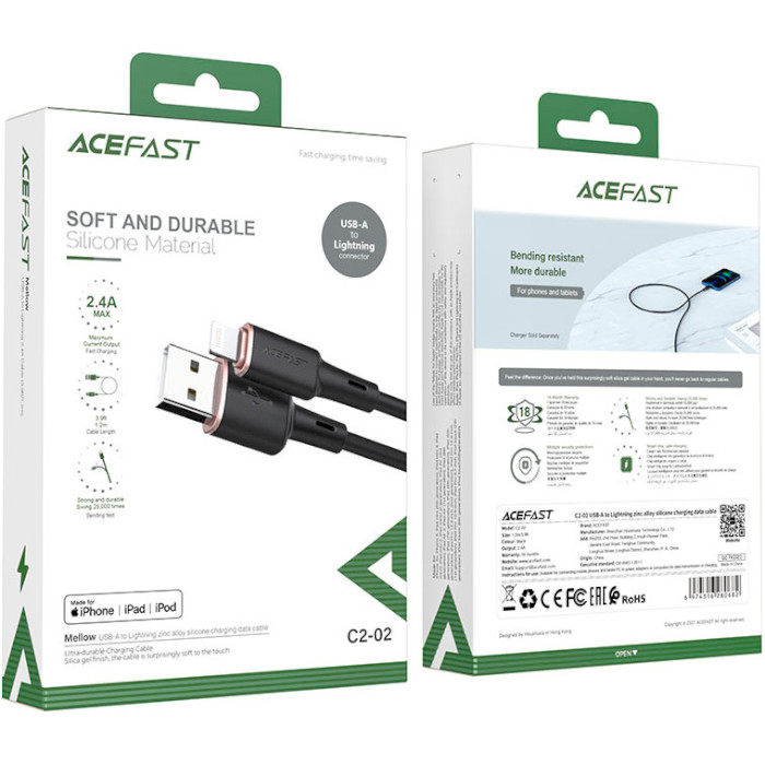 Кабель ACEFAST Charging Data Cable C2-02 USB-A to Lightning 1.2м Black