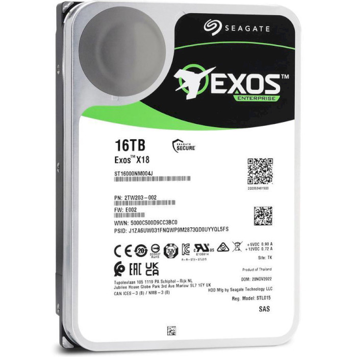 Жёсткий диск 3.5" SEAGATE Exos X18 16TB SAS 7.2K (ST16000NM004J)