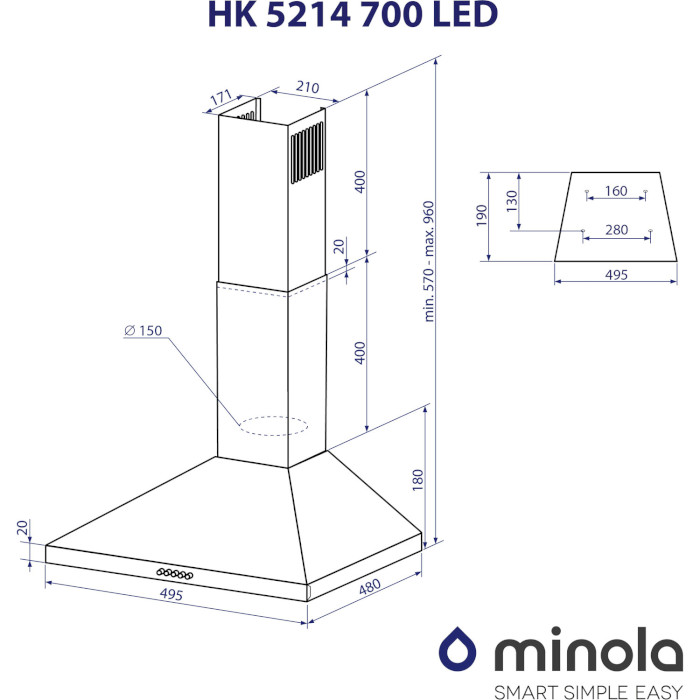 Витяжка MINOLA HK 5214 I 700 LED