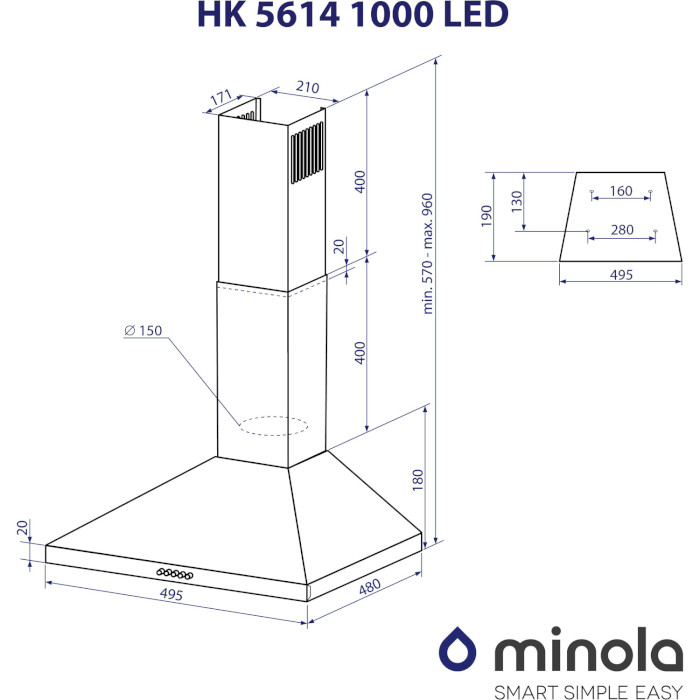 Витяжка MINOLA HK 5614 I 1000 LED
