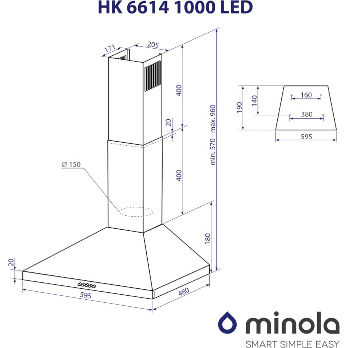 Вытяжка MINOLA HK 6614 BL 1000 LED