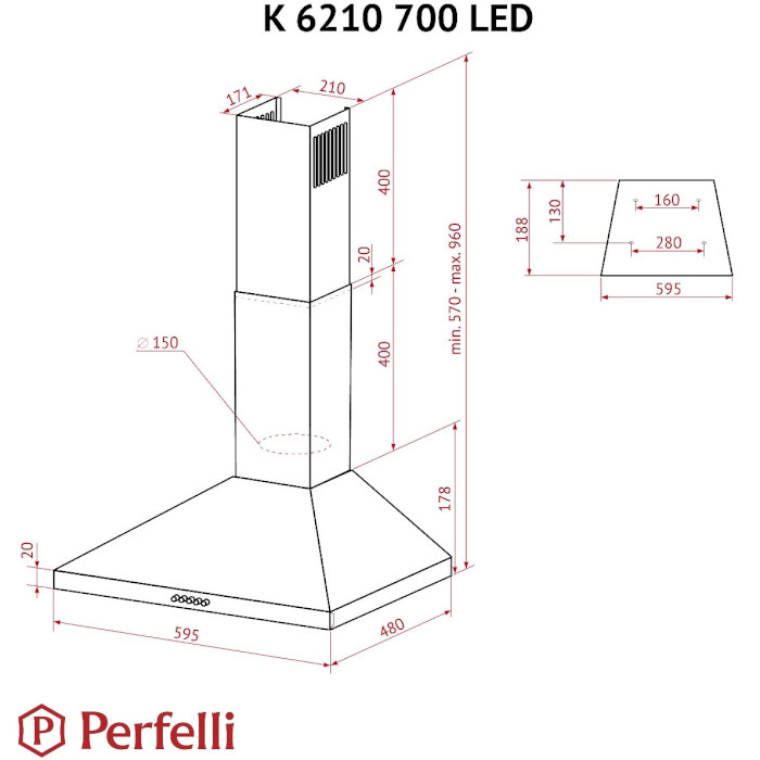 Витяжка PERFELLI K 6210 I 700 LED