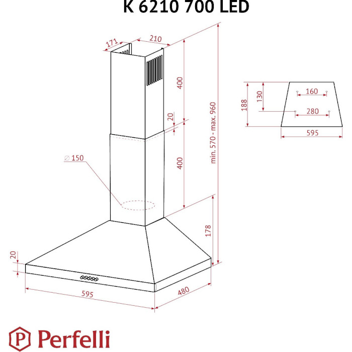 Витяжка PERFELLI K 6210 WH 700 LED