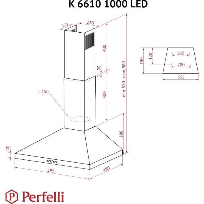 Вытяжка PERFELLI K 6610 BL 1000 LED