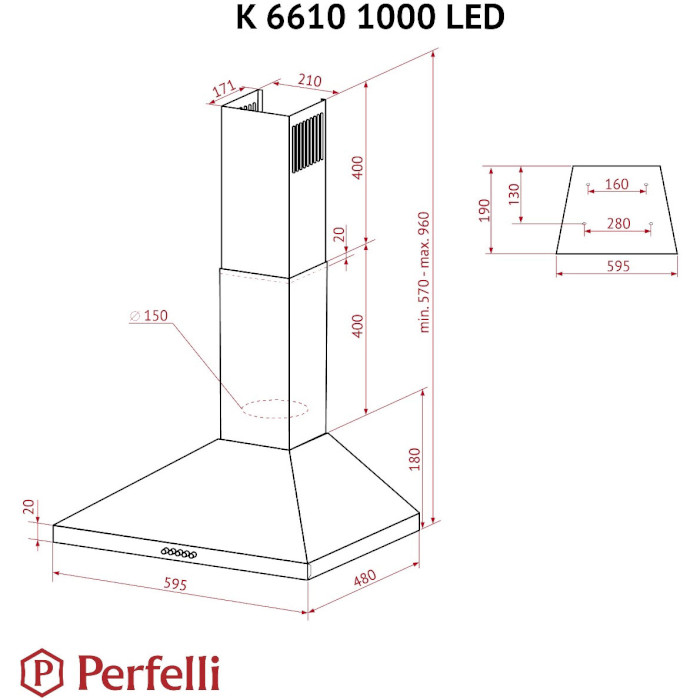 Витяжка PERFELLI K 6610 WH 1000 LED