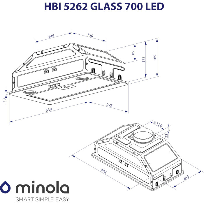 Вытяжка MINOLA HBI 5262 WH Glass 700 LED