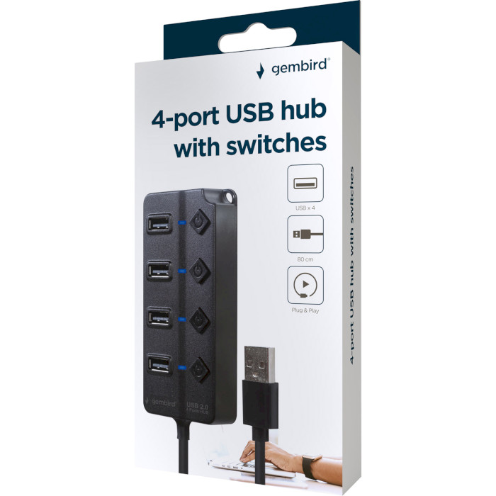 USB хаб з вимикачами GEMBIRD UHB-U2P4P-01 Black