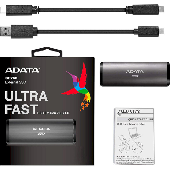Портативний SSD диск ADATA SE760 2TB USB3.2 Gen2 Titan Gray (ASE760-2TU32G2-CTI)