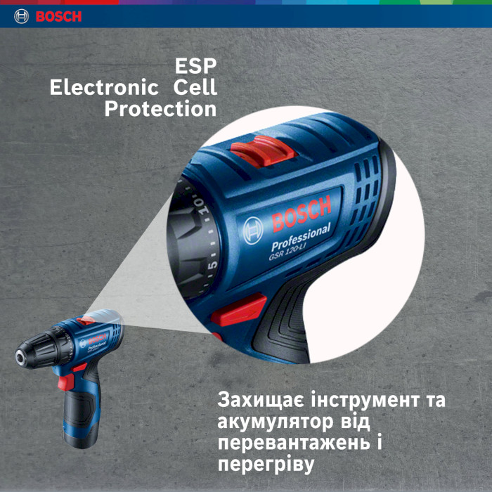 Аккумуляторная дрель-шуруповёрт BOSCH GSR 120-Li Professional + 2 АКБ 2Ah, ЗУ, набор бит и свёрл, кейс (0.601.9G8.002)