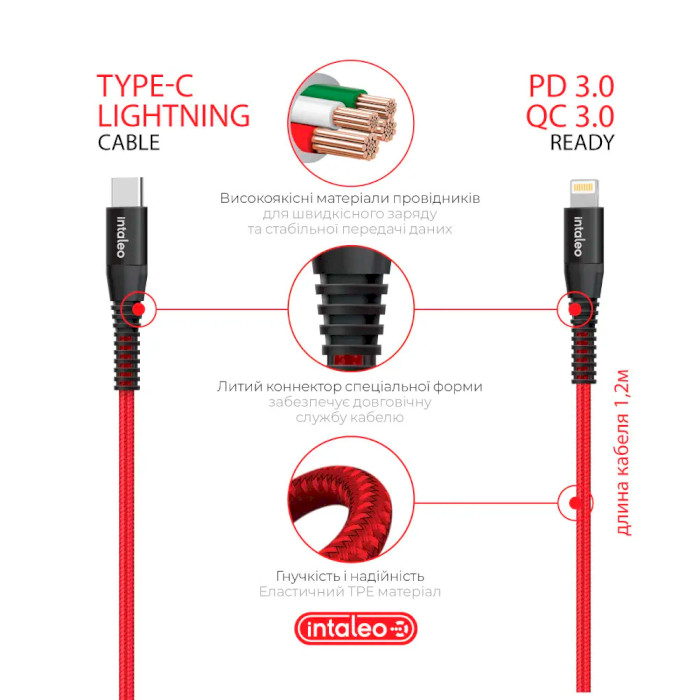 Автомобильное зарядное устройство INTALEO CCGQPD120L 1xUSB-C, 3A Gray w/Type-C to Lightning cable